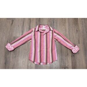 Craig Taylor Shirt Womens XS Striped Floral Cuff Egyptian Cotton Button Front